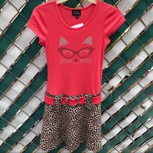 Lilt Girls Short Sleeve Neon Pink & Cheeta